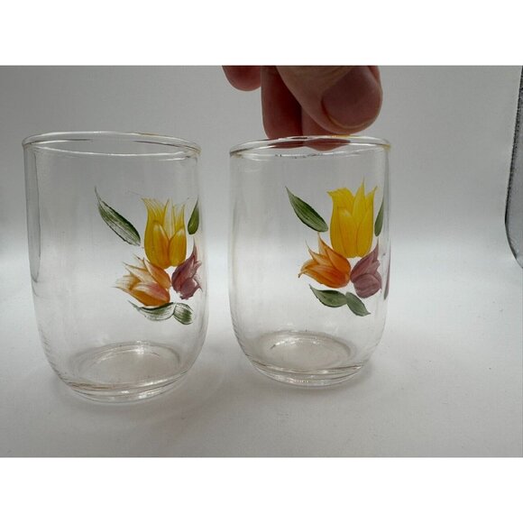 2 Bartlett Collins Gay Fad Handpainted juice glasses Tulips Red yellow 3.25" - Picture 3 of 7
